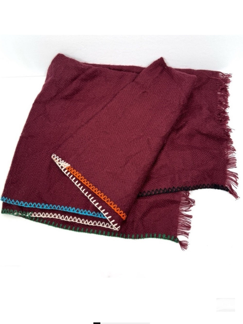 FREE PEOPLE Common Thread NEW Boho Blanket Stitch Scarf Merlot NEW With Tag